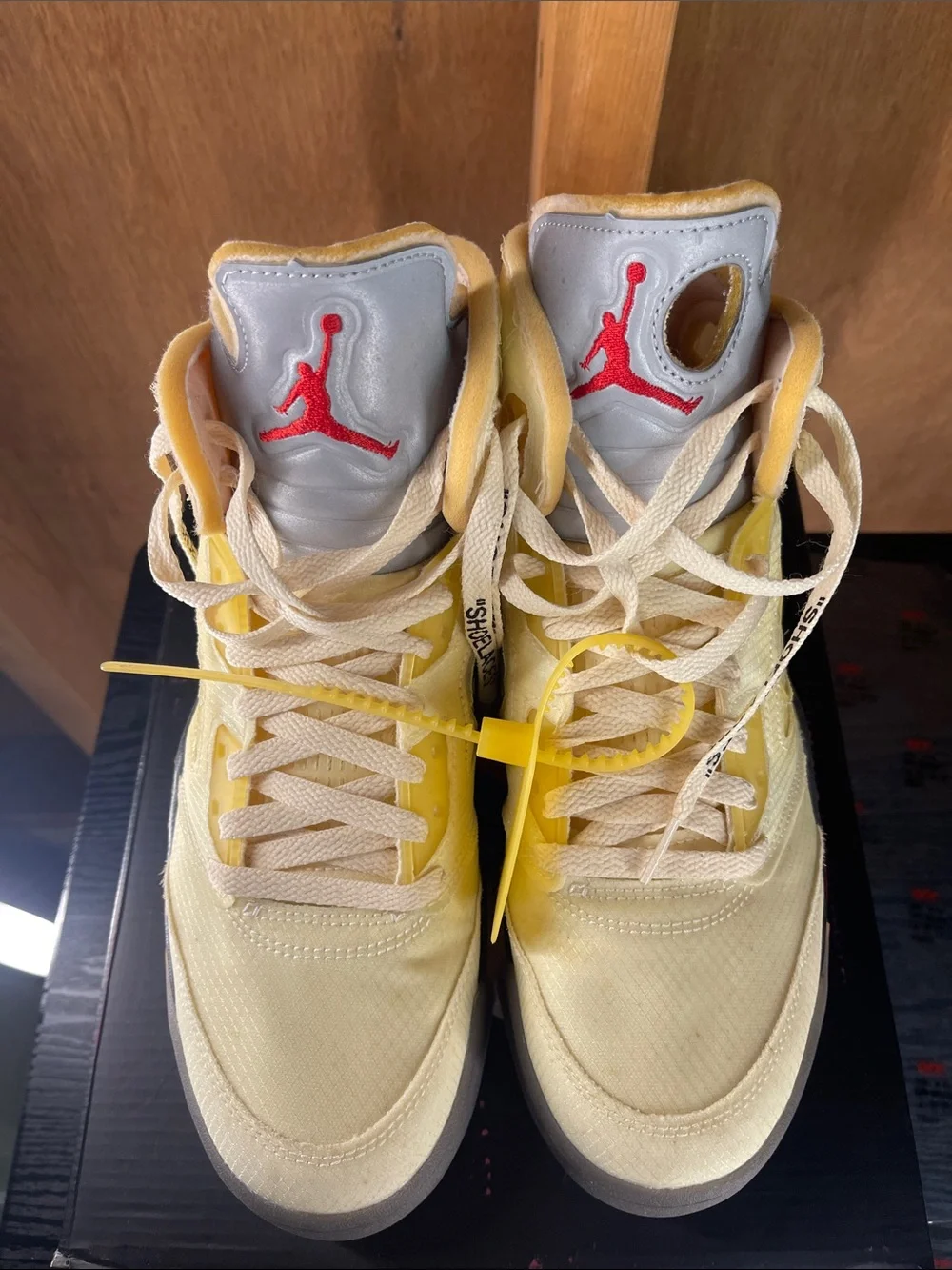 Jordan Retro 5 Sneakers in Sail, Yellow & Red